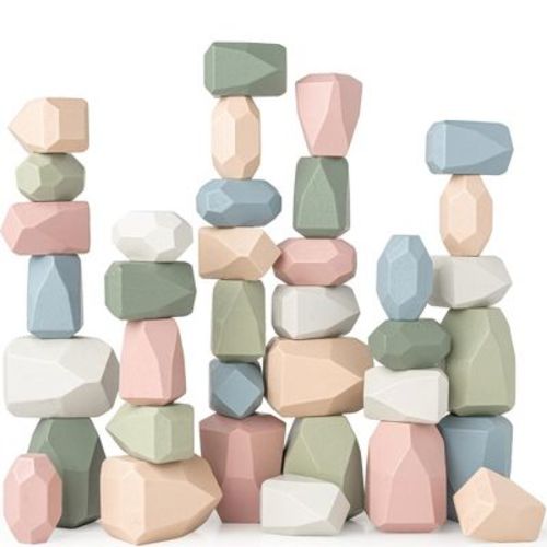 Comfy Cubs Stacking Rocks 36 Pieces, 36 Months+, Toddler Stacking Blocks, Wooden Rocks Sensory Toys, Girl Pack