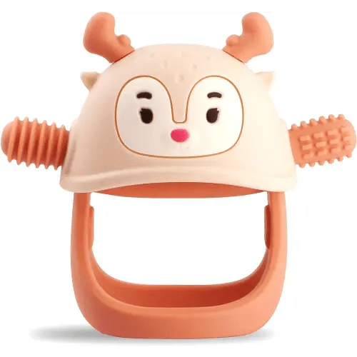 Smily Mia Teething Toys/Teethers for Babies 6-12 Months, Reindeer Baby Chew Toy 3-6 Months for Teething Relief, Get-A-Grip Baby Hand Teether, Silicone Teething Mittens for 0-6Months, Nude