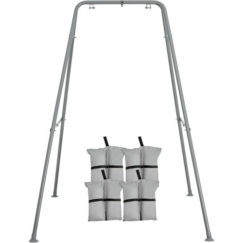 FUNLIO Foldable Swing Stand for Kids with 4 Sandbags, Heavy Duty Metal A-Frame Indoor/Outdoor for Backyard, Suitable Most Toddler/Baby Jumper/Hammock Chair - Grey