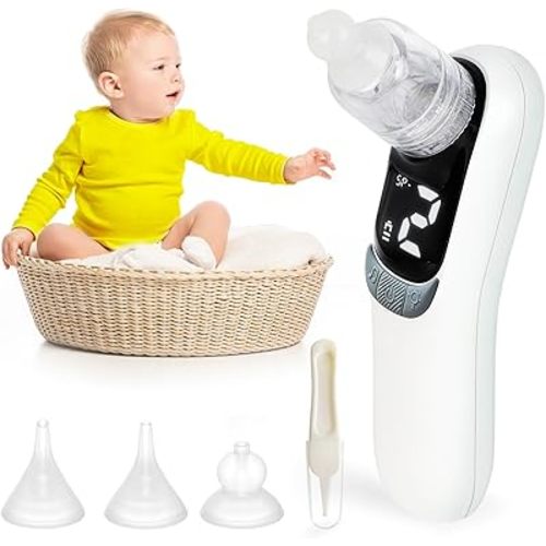 Nasal Aspirator for Baby - Electric Nose Suction with 3 Levels Suction, Baby Nasal Aspirator, Rechargeable Baby Nose Sucker with 3 Silicone Tips Music and Light, Low Noise (White)