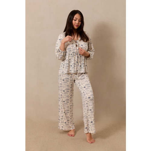 Bleu Toile Tie-Top Long-Sleeve Women’s Sleep Set
