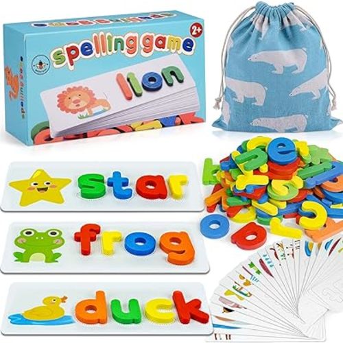 BEESTECH Alphabet ABC Learning Educational Toys for 2 3 4 5 Years Old Boys Girls, Wooden Puzzle Flash Cards Preschool Activity Letter Matching Games for Kids Toddlers