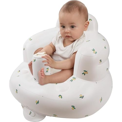 Inflatable Baby Seat for Babies 3 Months and Up, Toddler Floor Seats for Sitting Up, Built in Air Pump Baby Seats for Kids, Blow Up Baby Chair with Back Support - Oliver