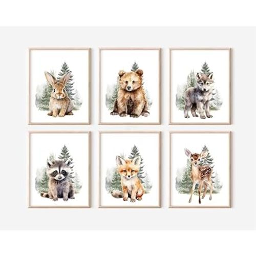 Woodland Animal Nursery Wall Art Decor Set of 6 Baby Boys Room Wall Art Forest Animal Canvas Wall Decor Kids Art Prints Watercolor Bear Deer Fox Pictures Artwork for Bedroom 12x16 Inch Unframed