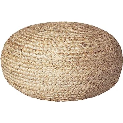 Decor Therapy Round Pouf Ottoman, Natural Jute Woven, Boho Poof, Bohemian Style - (19"x 19"x 10.5")