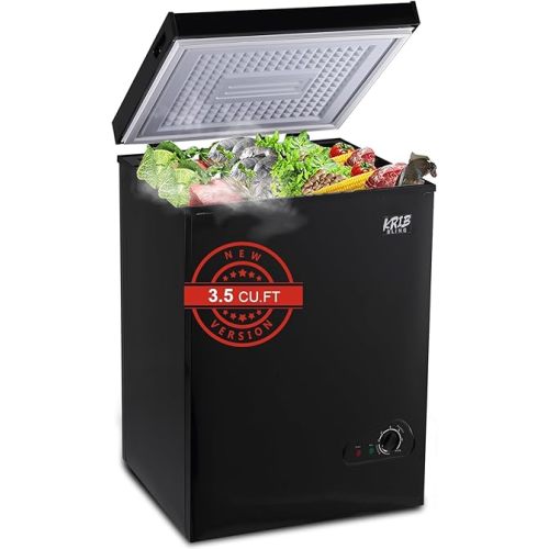 Chest Freezer 3.5 Cu.Ft Mini 7 Gears Temperature Control Compact Deep Freezer with Top Open Door and Removable Storage Basket Black