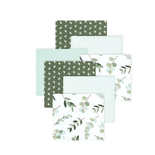 Little Treasure Hudson Baby Cotton Poly Flannel Receiving Blankets Multipack, Green Eucalyptus, 30x30 inches