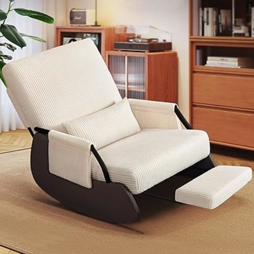 FelixKing Nursery Rocking Chair - Upholstered Glider Rocking Chair Adjustable Backrest - Modern Cozy Recliner Chair with Footrest & Side Pocket - Rocking Accent Chair for Living Room/Porch/Outdoor