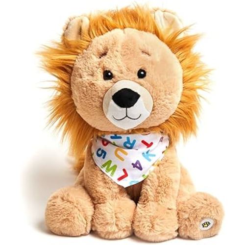 Cuddle Barn - Alphabet Leonard | Animated Singing Lion Stuffed Animal Plush Toy Wiggles Ears to ABC Song and Ten Little Elephants, 11 inches