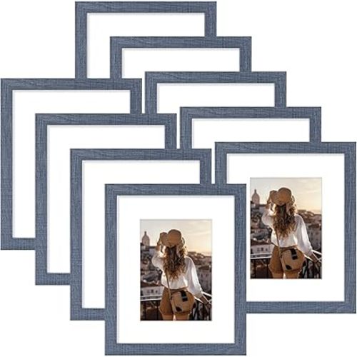 Vittanly 8x10 Blue Picture Frame Set of 9, Display 5x7 Pictures with Mat or 8x10 without Mat, Collage Frames for Wall or Tabletop, Perfect for Home Décor, Navy