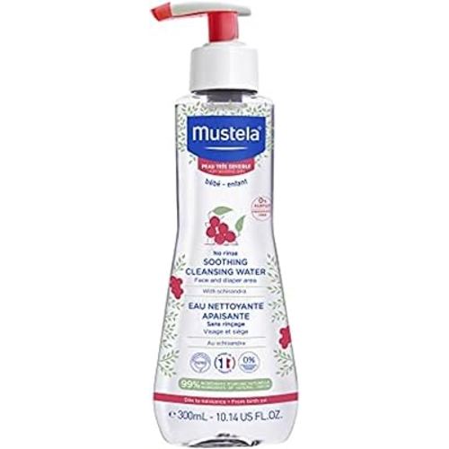 Mustela Baby Soothing Cleansing Water - No-Rinse Micellar Water for Very Sensitive Skin - with Natural Avocado & Schizandra Berry - Fragrance Free & EWG Verified - 10.14 fl. oz.