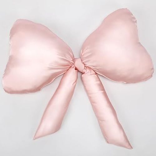 1pack Big Bow Throw Pillow 27 x 24 Inches Satin Pillow Aesthetic Bow Shaped Pillow Coquette Pillow Cushion for Sofa Office Lumbar Decorative Aesthetic Decor(Pink)