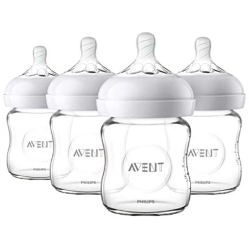 Philips AVENT Natural Glass Baby Bottle, Clear, 4oz, 4pk, SCF701/47