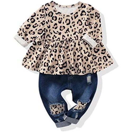 NZRVAWS Baby Girl Clothes Toddler Outfit Infant Shirt Denim Ripped Jeans Pant Set Cothing 6 12 18 24 Months 2 3 4T