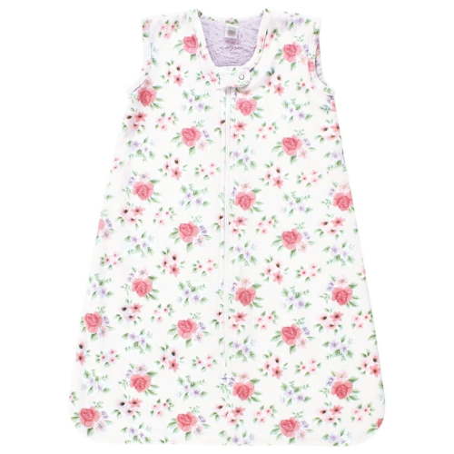 Hudson Baby Infant Girl Plush Faux Fur Sleeping Bag, Wearable Blanket, Vintage Floral, 12-18 Months