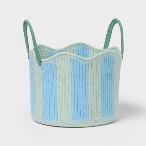 Striped Coiled Rope Kids' Decorative Storage Basket with Handles Green/Blue - Pillowfort™