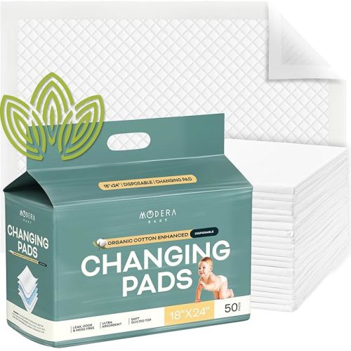 Organic Cotton Enhanced Disposable Changing Pad Liners | Large 18x24 Hypoallergenic Ultra Absorbent Waterproof Super Soft Quilted Underpads for Baby Diaper Table/Travel, Leak Proof, Mess Free 50-Pack