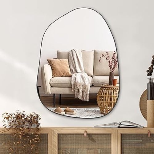 PERFNIQUE Irregular Wall Mirror Asymmetrical Mirror, 32''x24'' Black Mirror for Bathroom Bedroom Living Room Entryway, Decorative Modern Wall Decor, Wall Mounted (Black, 32''x24'')