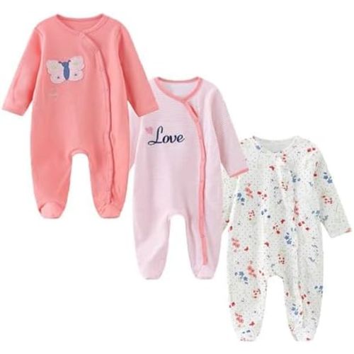 Newborn Baby Boy Girl Organic Cotton Bodysuit Long Sleeve Jumpsuit 3-Pack Outfits Clothes,0-24Months