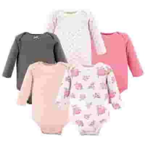 Hudson Baby Cotton Long-Sleeve Bodysuits, 5-Pack, Newborn- 24 Months