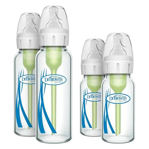 Dr. Brown's Natural Flow Anti-Colic Options+ Narrow Glass Baby Bottles, Made in The USA, BPA Free, 8oz and 4oz, 0m+, 4-Pack