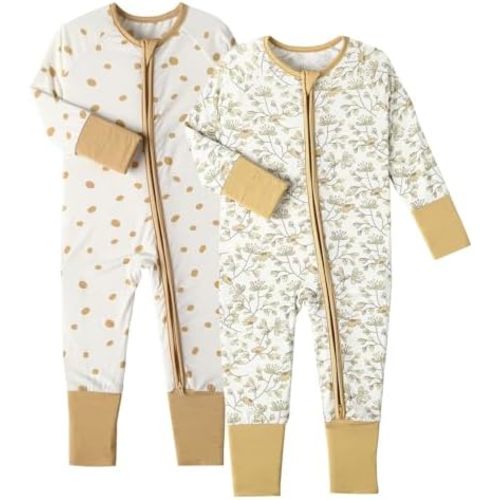 OPAWO Viscose from Bamboo Baby Pajamas Girl 2pack Mittens Cuff 2 Way Zipper Soft Footless Sleeper Baby Boy One-Piece Romper