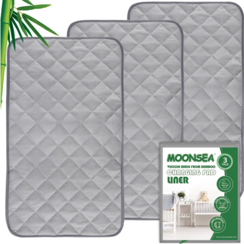 Diaper Changing Pad Liner Non-Slip, Waterproof Terry Mat, Quilted Absorbent Bassinet Liners Washable, 3 Pack 13"x 26" Reusable Portable Changing Table Pad Rectangle Grey