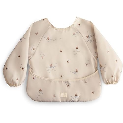 mushie Long Sleeve Baby Bib | Mess Free & Waterproof Fabric for Toddlers | Adjustable Fit for Ages 6-24 Months