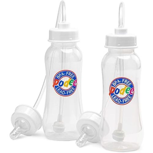Hands-Free Baby Bottle - Anti-Colic Self Feeding 9 oz Baby Bottle Nursing System with Fast Flow Nipple/Teat 3m+ Infant (2 Bottles - Podee Classic)