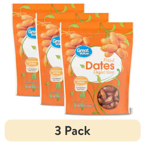 (3 pack) Great Value Pitted Deglet Noor Dates Dried Fruit, 8 oz