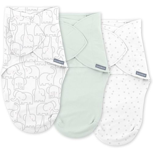 SwaddleMe by Ingenuity Monogram Collection Baby Swaddle, 100% Cotton, Improves Sleep & Calms Startle Reflex, 0-3 Months, Pocket Fold Design for Easy Changes, 1.0 TOG, 3-Pack - Elephant Dance