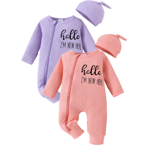 ENFLASH Newborn Unisex Baby Sleeper with Mittens Cuffts, Zipper Pajamas Infant Romper Coming Home Clothes