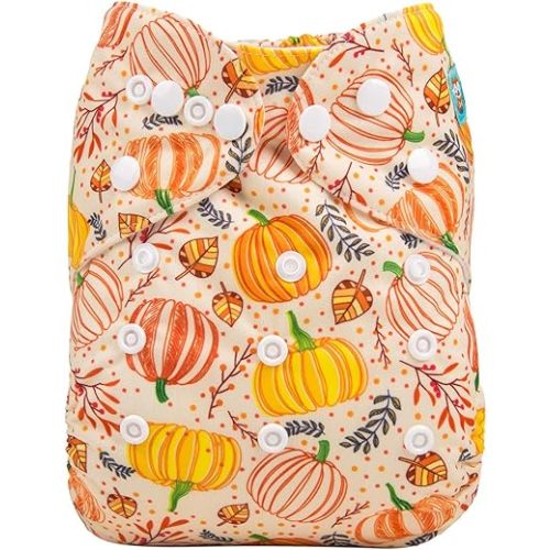 ALVABABY Baby Cloth Diaper Adjustable Washable Reusable for Baby Girls and Boys Infant Toddler Nappy 1 Pack with 2 Inserts Autumn Pumpkin H139-2T
