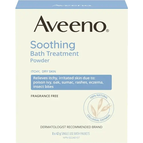 Aveeno Soothing Bath Treatment, Eczema, Dry Skin Relief, Colloidal Oatmeal Bath, Cleanser, Fragrance Free, 8-pack, 42 gram