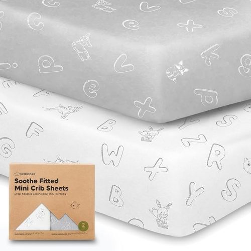 2-Pack Pack and Play Sheets Fitted - 38x26 White Mini Crib Sheets for Boys, Girls Pack N Play Mattress, Soft, Breathable Cotton Toddler Bedding, Neutral, Mini Baby Crib Mattress Cover (ABC Land)