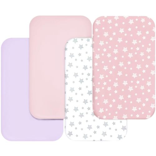 Bassinet Sheets for Baby Boys Girls 4 Pack(33" x 20"), Compatible with Mika Micky, Baby Delight, Dream On Me, Koola, AMKE and Other Rectangle Bassinet Mattress, Pink