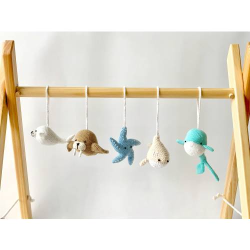 Crochet sea animals baby gym toys, baby gym toy set of sea animals, Play Gym, crochet toy, baby gym toys