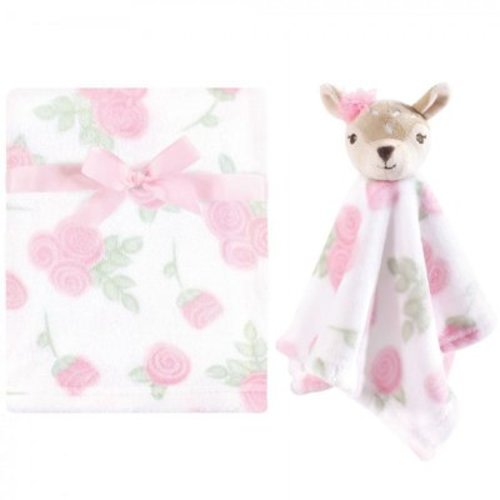 Hudson Baby Infant Girl Plush Blanket with Security Blanket, Fawn, One Size