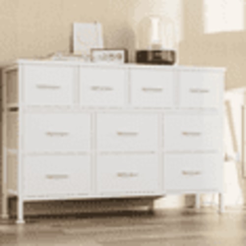 GIKPAL Dresser TV Stand, 10 Drawer Dresser for Bedroom with Power Outlet, Chest of Drawers for 55" Long TV, PU Dresser for Storage and Organization, White