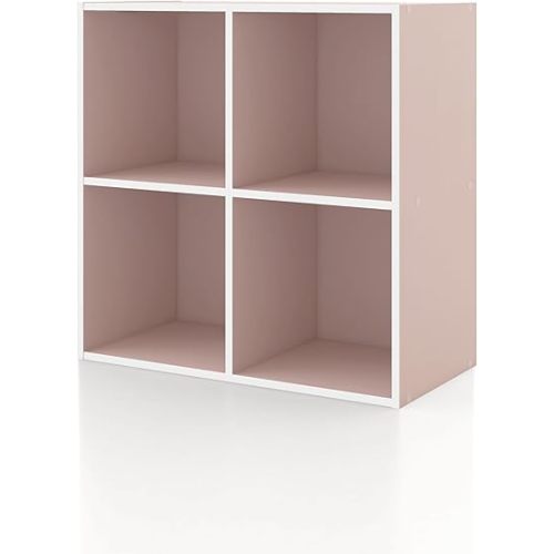 HOMES: INSIDE + OUT Apexa 4 Cube Storage Organizer Shelves, Stackable Wood Bookcase Fits Cubby Bins for Organization, Dorm Teen Room Decor & Home Office, Light Pink