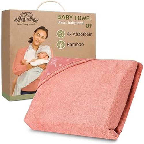BabyToLove Extra Large Smart Baby Towel | Parents Stay Dry | Ultra Soft | Pink Forest