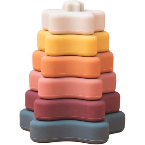 Promise Babe Silicone Stacking Rings Toy with Star Shape Soft Stacker Blocks Baby Toddler Toys,Development Sensory,Star-retro