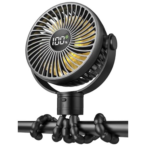 Portable Stroller Fan, 4000mAh Rechargeable Clip on Baby Fan 25H Battery Life, Head Detachable 360° Rotate Mini Fans, 4 Speed Personal Fans with Night Light for Car Seat Crib Bike Treadmill, Black