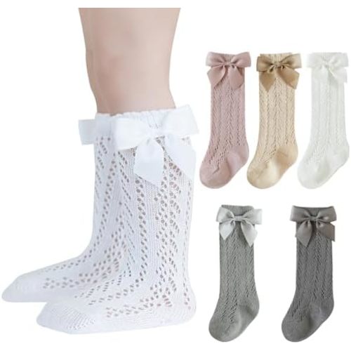 Baby Girls Knee High Socks Pack Bow Long Stockings Infants Toddlers Ruffled Socks School Uniform Leggings Stockings