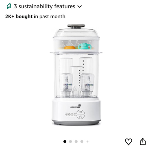 GROWNSY Bottle Sterilizer and Dryer, Compact Electric Steam Baby Bottle Sterilizer (Esterilizador de Biberones), Bottle Sanitizer for Baby Bottles, Pacifiers, Pump Parts