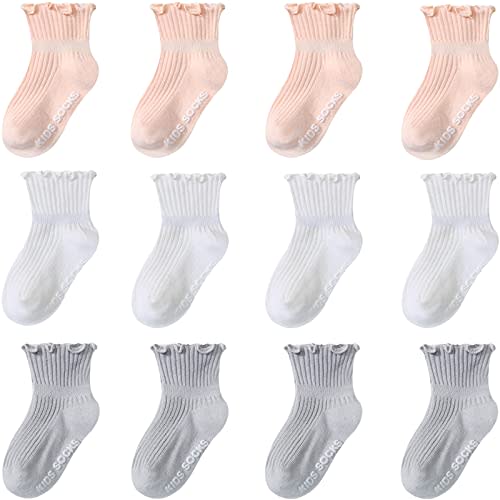 Aroveea Non Slip Grip Ankle Baby Socks 12 Pack for Toddler Boys and Girls Kids Infant Baby Cute Cotton Socks