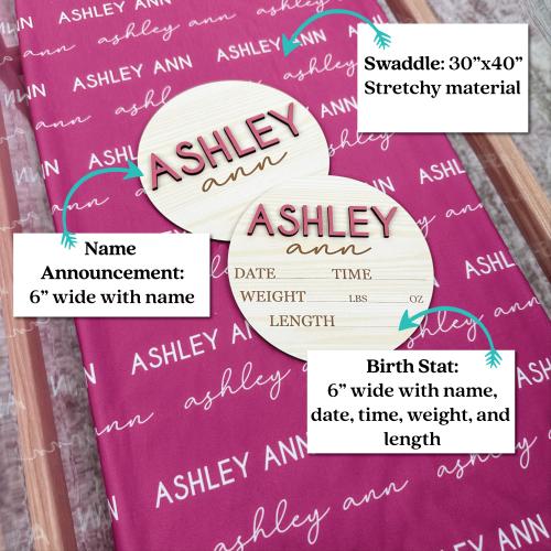 Baby Name Swaddle, Swaddle and 3D Birth Stat, Baby Name Announcement, Hospital Newborn Announcement, Baby Birth Stat, Blanket with Baby Name
