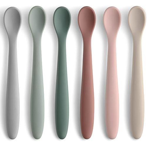 6-Piece Silicone Feeding Spoons for First Stage Baby and Infant, Soft-Tip Easy on Gums I Training Spoon | Baby Utensils Feeding Supplies, Dishwasher & Boil-proof