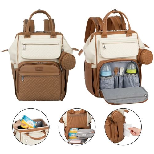BabbleRoo Diaper Bag Backpack, Spacious & Stylish Nappy Organizer, Caramel Cream, 1 pc Pañaleras Para Bebe