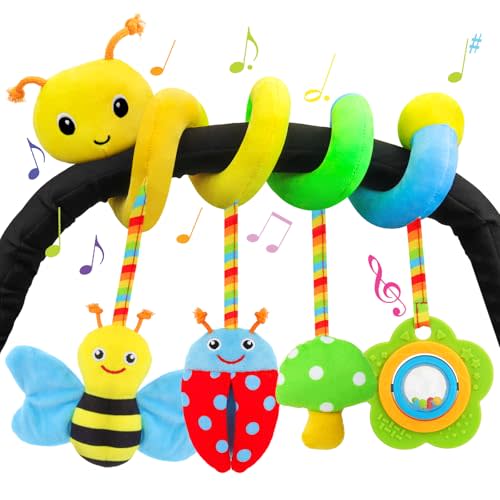 FPVERA Car Seat Toys for Babies 0-6 Months Upgraded Version Spiral Car Seat & Stroller Activity Toy, Soft Plush Hanging Toys with Rattles, Best Gift for Ages 0 and Up